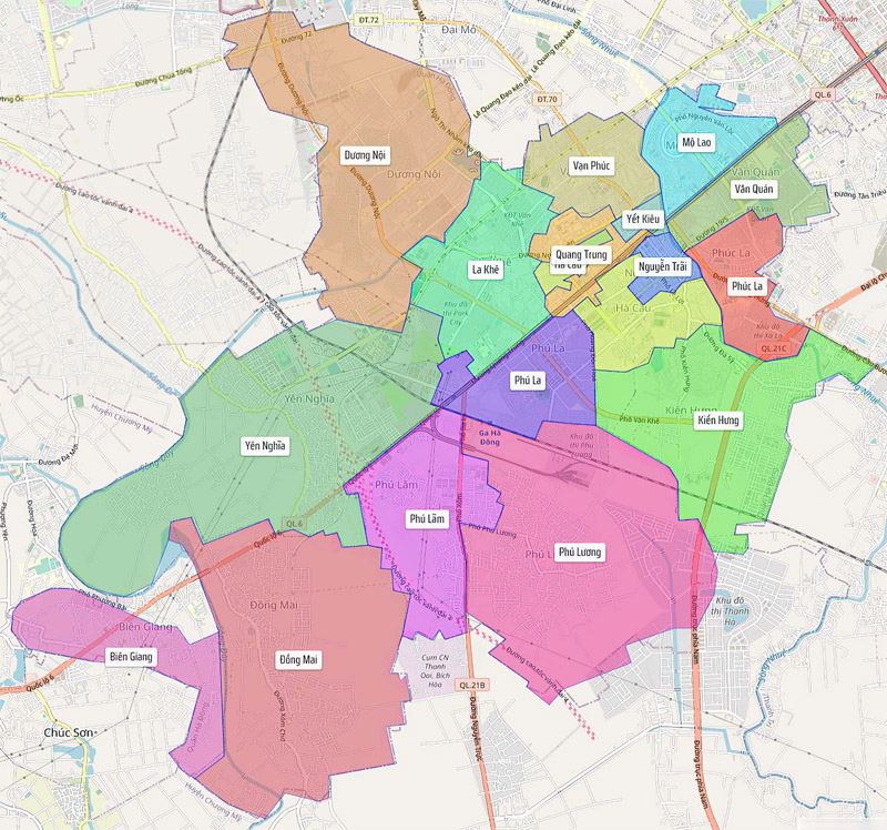 bản đồ hành chính quận Hà Đông